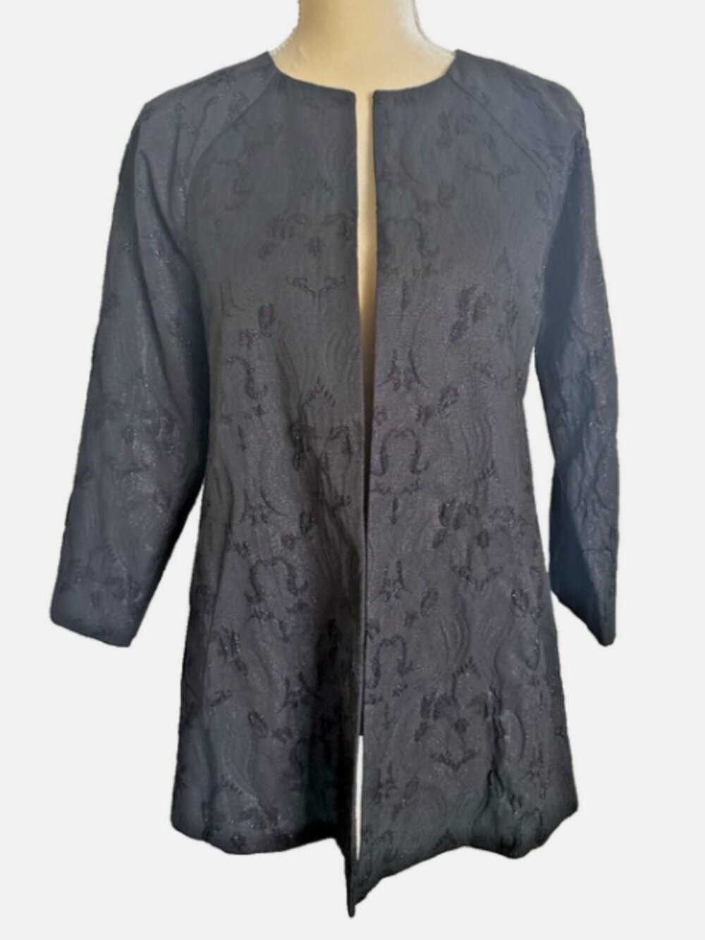 EILEEN FISHER Black Shimmer Jacquard Jacket Blazer NWOT XXS Oversized 36" Chest